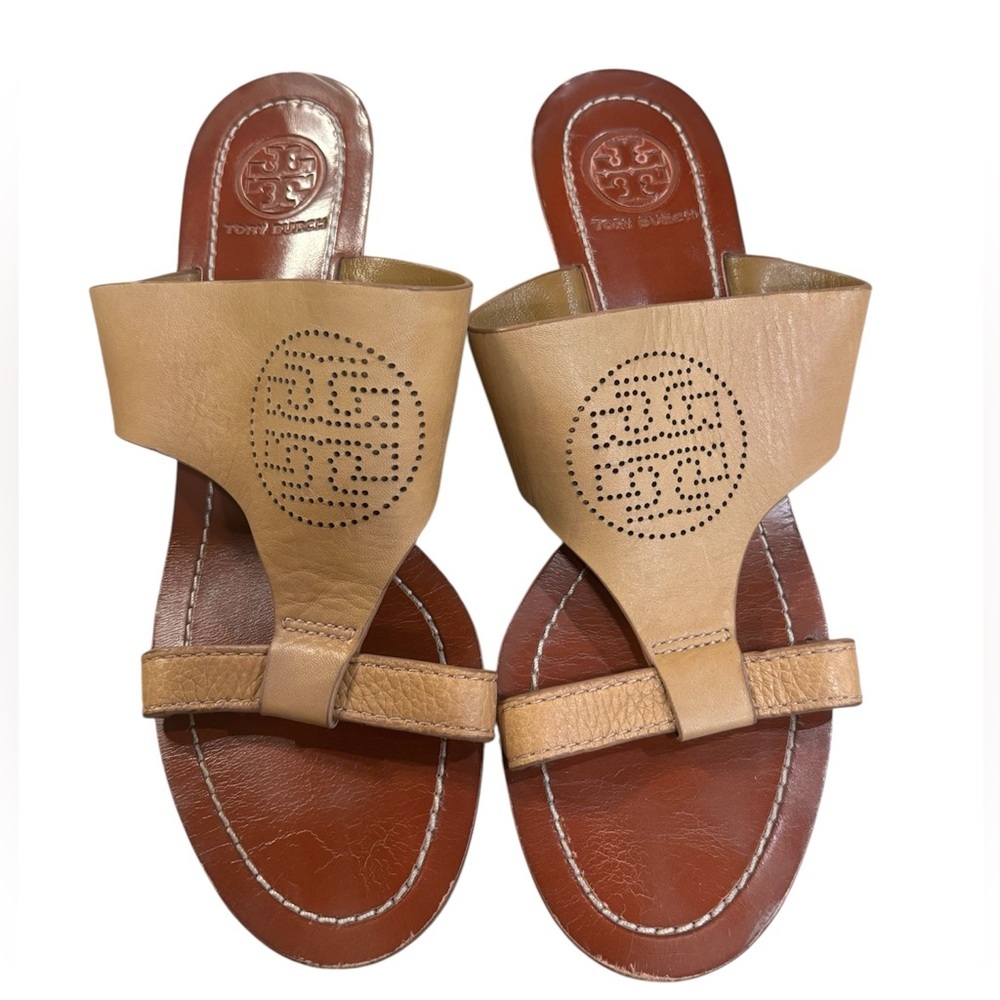 Tory Burch tan leather slip on baby wedge sandal size 6 - Picture 7 of 7